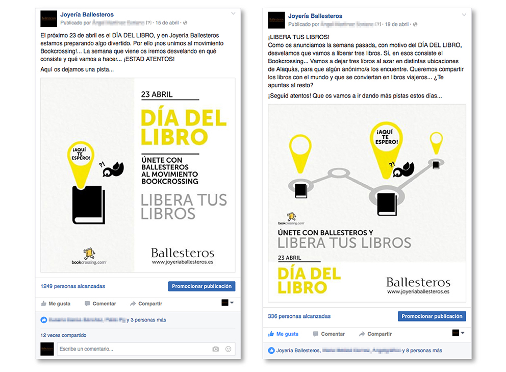 muro post Facebook joyería Ballesteros ldía libro social media street marketing redes sociales bookcrossing
