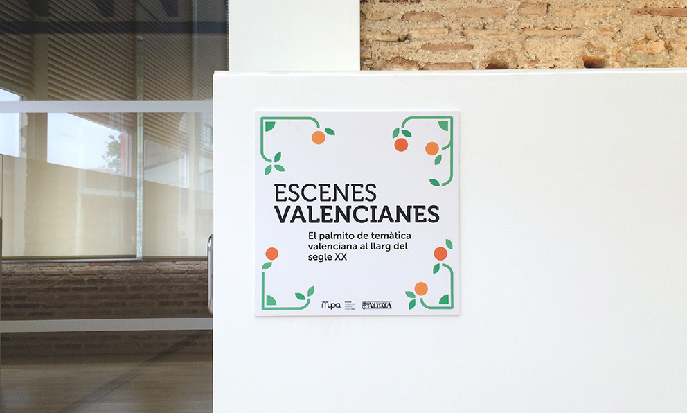 exposicion escenes valencianes diseño grafico vinilo imagen mosaico museo palmito abanico cultura valenciana aldaia naranja modular naranjo señalización
